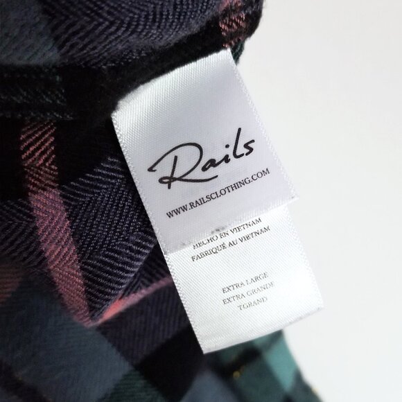 Rails Hunter Teal Navy Pink with Lurex Button down Flannel Shirt Size XL $198 - Picture 7 of 16